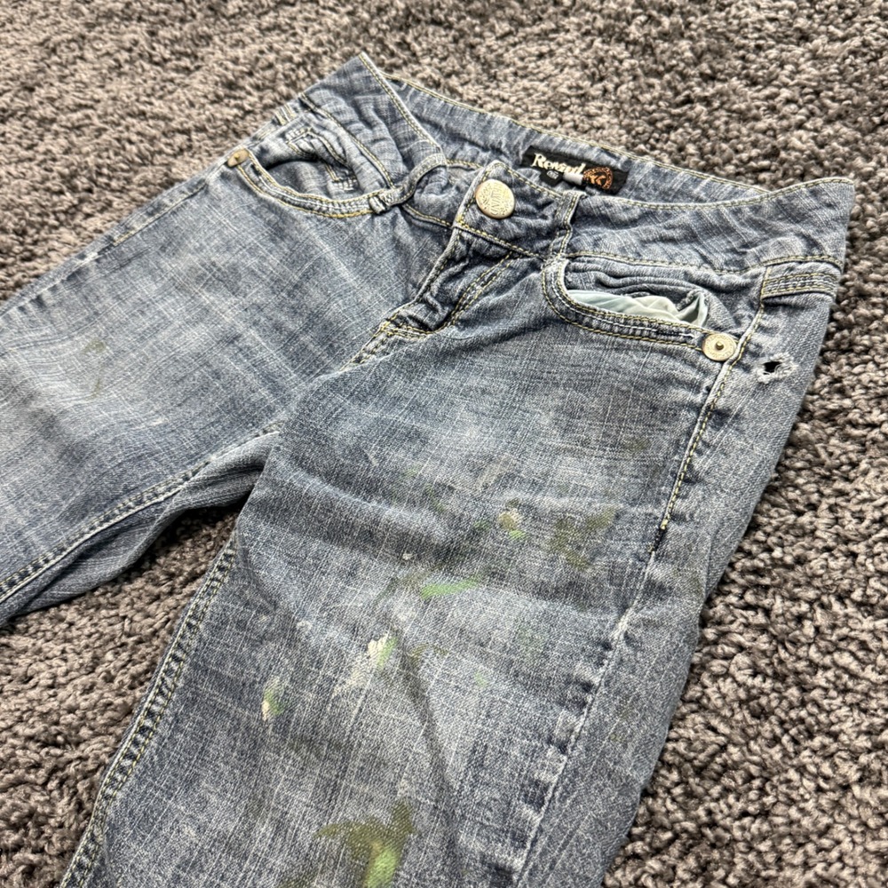 Y2K Rewind Denim Capris Womens Blue Fair Paint Splatter Distressed Size 3
